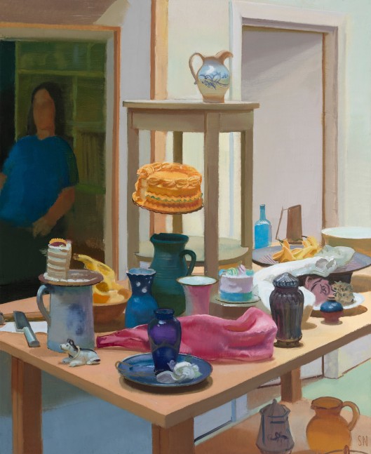 Still Life With Levitating Cake  70″ x 54″  Oil On Linen