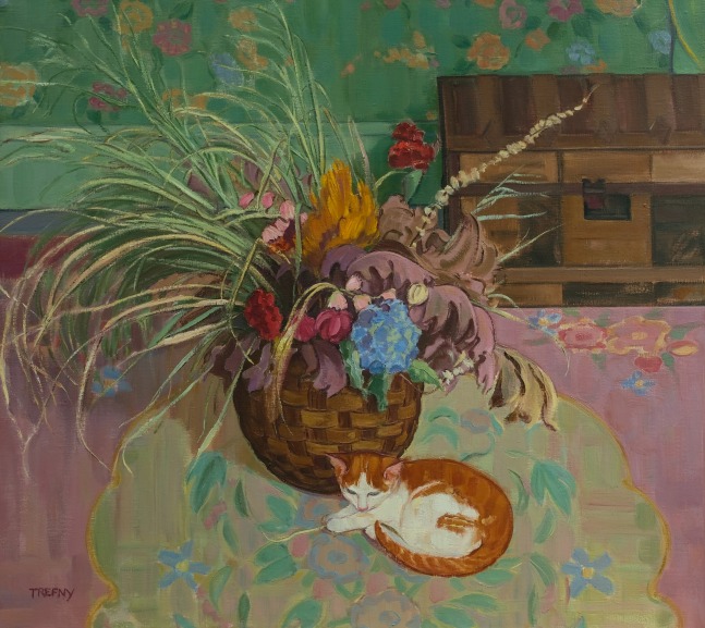 Frank Trefny, Kitten And Dried Flowers 34&quot; x 38&quot;   Oil On Linen
