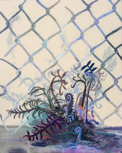Heidi Leitzke, Backyard Ferns 20&quot; x 16&quot;  Acrylic And Thread On Linen