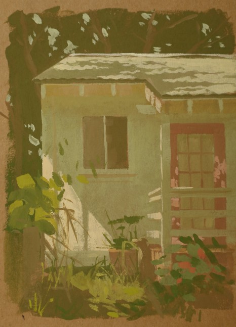 Hen House Study  7&quot; x 5&quot;  Gouache On Shellac Paper
