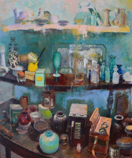 Teal Still Life, Shifting View  48&quot; x 40&quot;  Encaustic