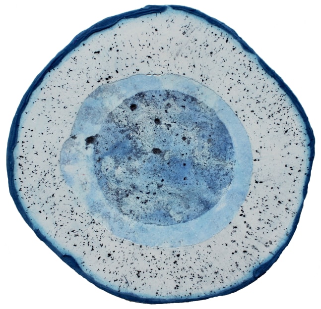 Emily Elliot, Clouded Specimen  6” Diameter  Plaster Monotype With Charcoal, Pigment, And Sand