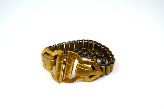 Amanda Kaiserman, Pandora Bracelet  one size  Antique Belt Buckle With Brass Chain And Tube, Beads, Leather Cord