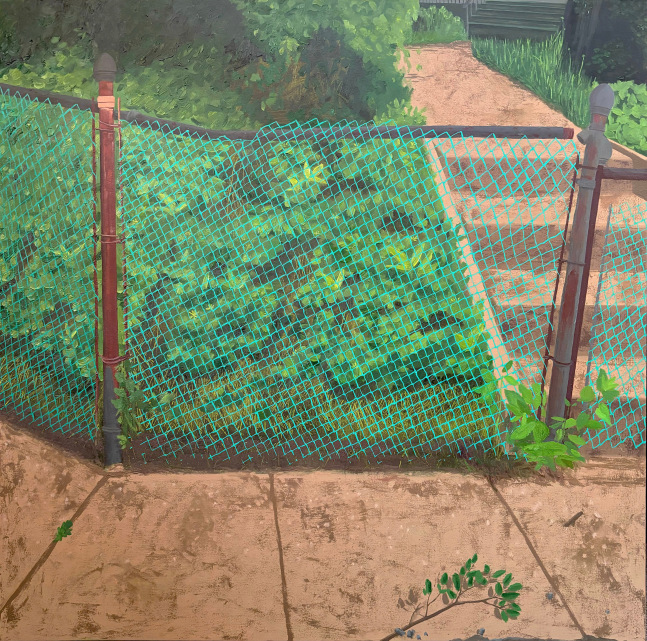 Green Fence  24” x 24”  Oil On Panel