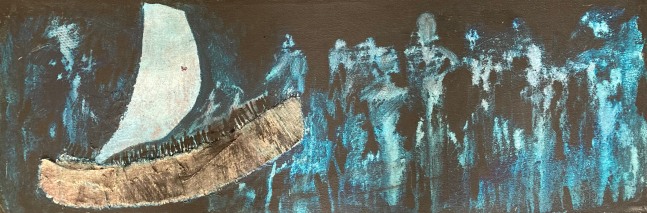 Michelle Soslau, Angels At Sea  12&quot; x 37&quot;  Acrylic and Collage On Board