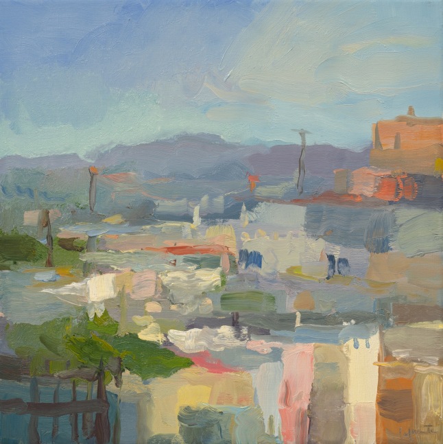 Rooftops And Distant Mountains (SOLD) 14&quot; x 14&quot;  Oil On Linen