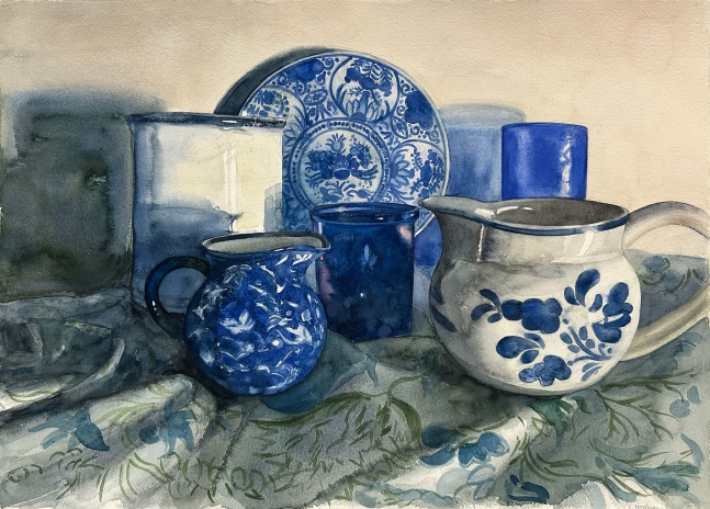 Blue And White Dishes  21” x 29.25”  Watercolor On D’Arches Paper