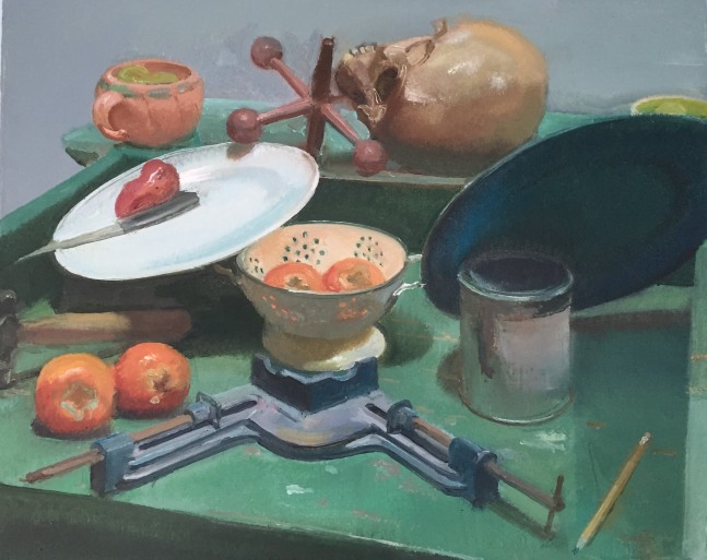Green Table with Persimmons  24&quot; x 30&quot;  Oil On Linen