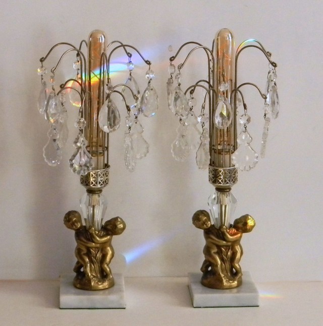 Alden Cole, Castor &amp; Pollux (Lamp)  16&quot; x 8&quot; x 8&quot;  Found Object Assemblage, Color Changing Bulb, And Remote Control