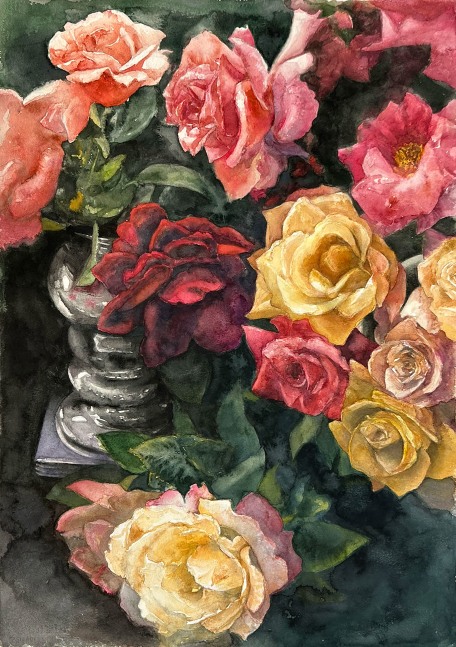 Rose Clusters  29.25” x 20.5”  Watercolor On D’Arches Paper