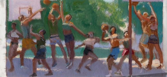 Study for Parker St. Shootaround  8” x 20”  Oil On Tracing Paper Mounted On Board