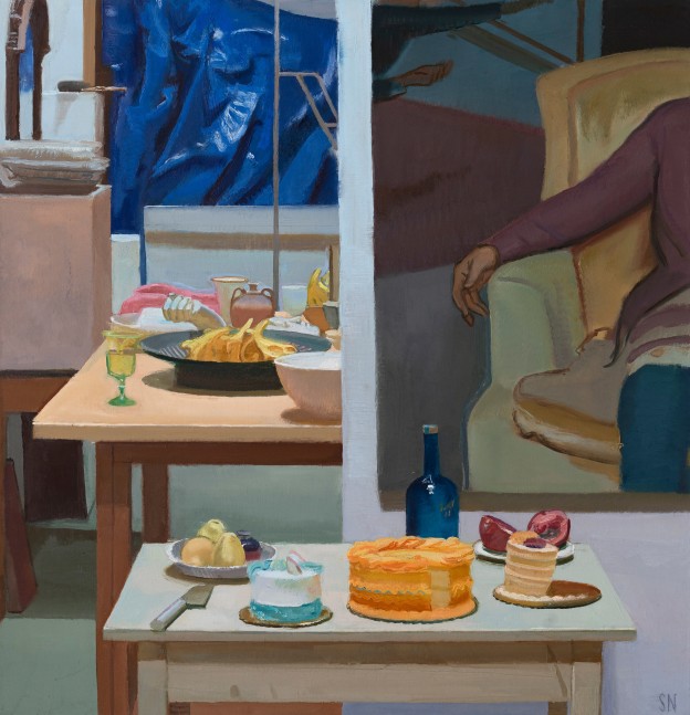 Two Tables, Two Rooms (HOLD)  54″ x 52″  Oil On Linen