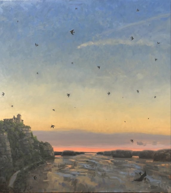 Cliff Swallows Over The Missouri  22&quot; x 40&quot;  Oil On Canvas