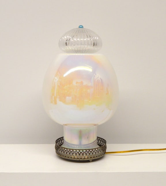 Alden Cole, Bianca The Bold 16&quot; x 8&quot; x 8&quot;  Found Object Assemblage, Color Changing Bulb, and Remote Control