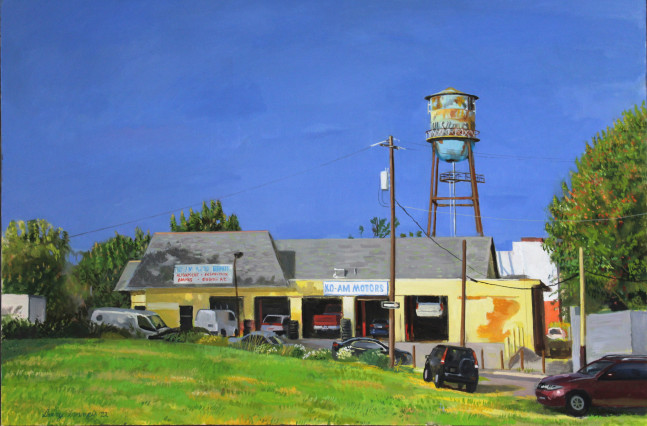 Dark Sky Over Ko-Am Motors  24” x 36”  Oil On Canvas  Shop