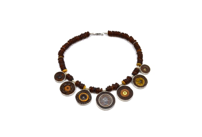 Margery Cooper, Rust To Dust, Necklace  18.5&quot;  Sterling Silver, Recycled Objects, Glass Beads (Ghana)