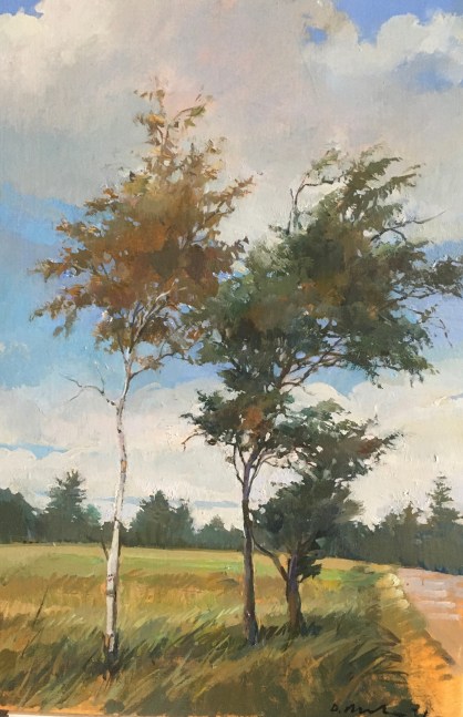 Douglas Martenson, Trees On The Hill  12&quot; x 8&quot;  Oil On Wood