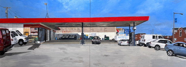 Sidewalk Sale  18&quot; x 48&quot;  Oil On Panel