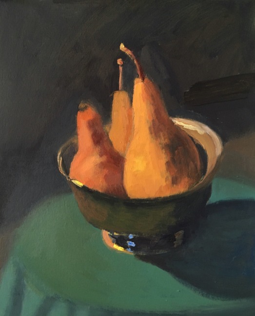 Pears In A Silver Bowl  9.5&quot; x 8&quot;  Oil On Panel