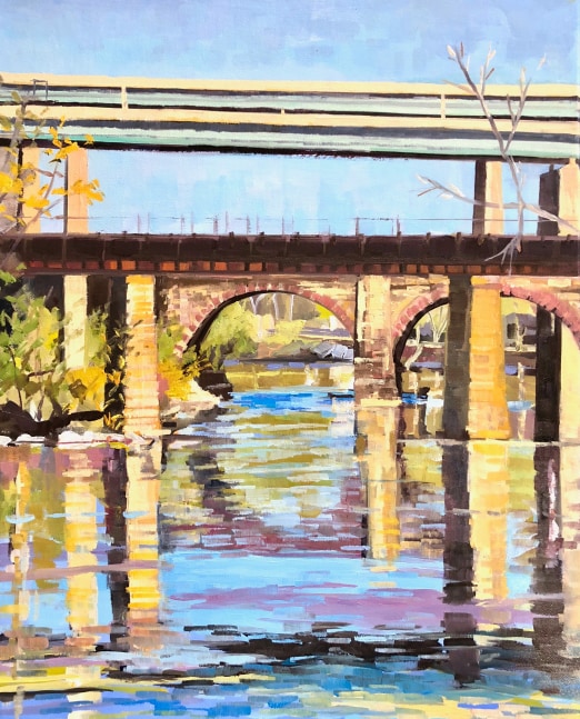 Elaine Lisle, Afternoon Bridge Reflections, 20&quot; x 16&quot;  Oil On Canvas