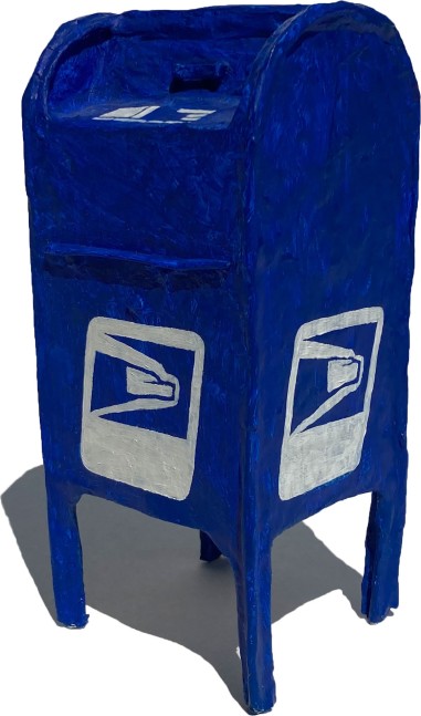 Mailbox 8” x 3.5” x 3” Papier-mâché, Gesso, Oil Paint