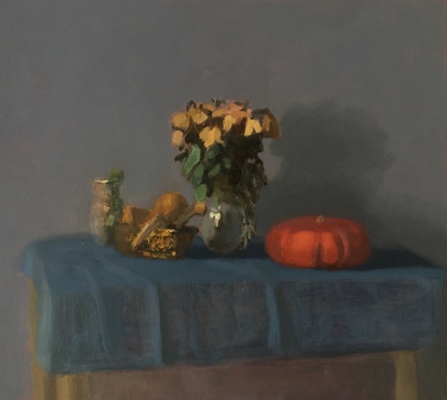 Dry Roses &amp; Pumpkin  12&quot; x 14&quot;  Oil On Panel