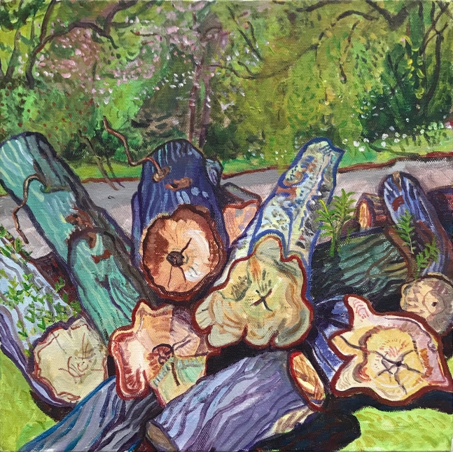 Fresh Cut Logs, Central Park  12&quot; x 12&quot;  Acrylic On Canvas