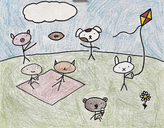 Adriel Juarez  Friends  11&quot; x 14&quot;  Colored Pencil And Permanent Marker On Canvas  2025