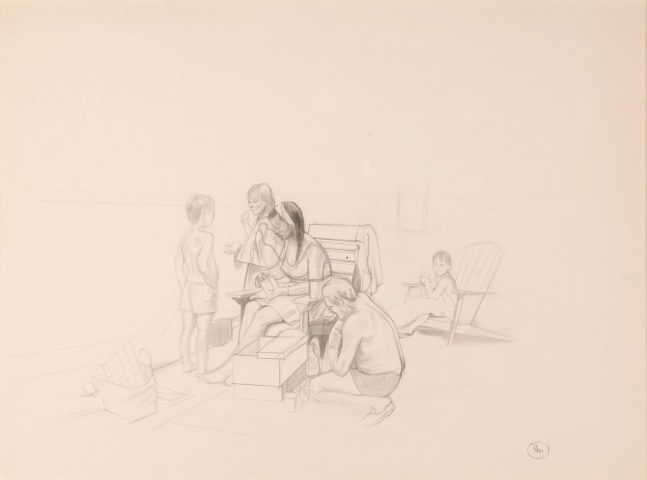 By The Pool II, c. 1968  18&quot; x 24&quot;  Graphite On Paper