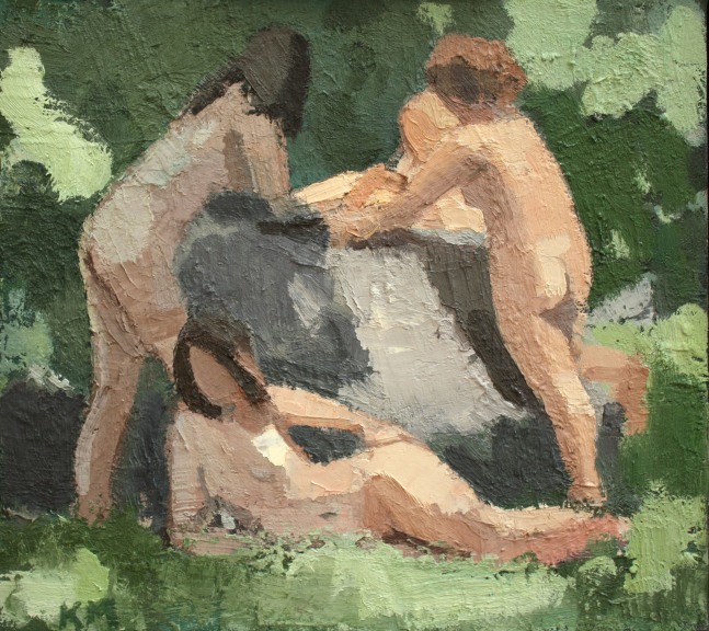 Four Bathers By The Rock  12.75&quot; x 14.25&quot;  Oil On Linen