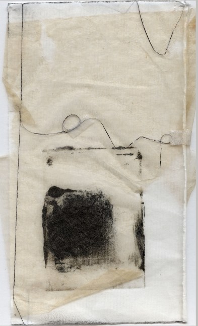Standing Witness  9.5&quot; x 5&quot;  Monotype With Silk And Thread On Paper