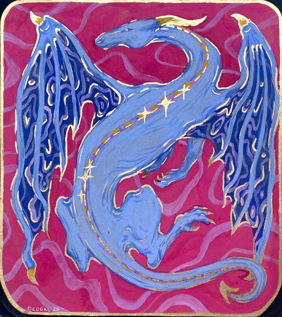 Danielle Cooke  Celestial Event  9&quot; x 9&quot; x 1.5&quot;  Gouache And Gold Paint Pen On Paper Board  2025