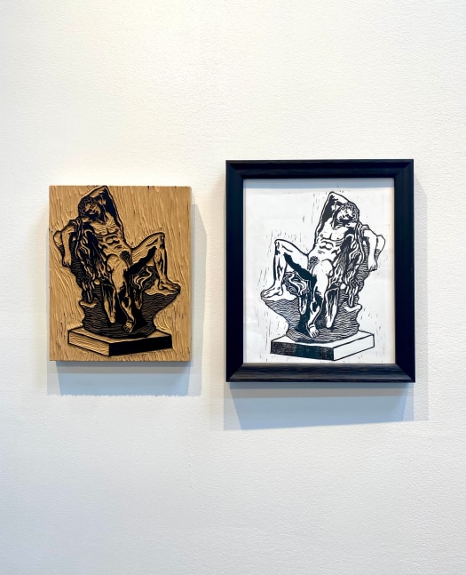 Damian Zapien A Sleeping Satyr, Reimagined  2024 10 x 8 x 1 Linoleum on wood block