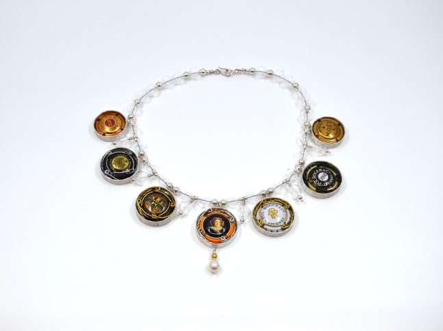 Margery Cooper, Grand Celebration, Necklace   19&quot;  Sterling Silvery, Glass, Champagne Muselets