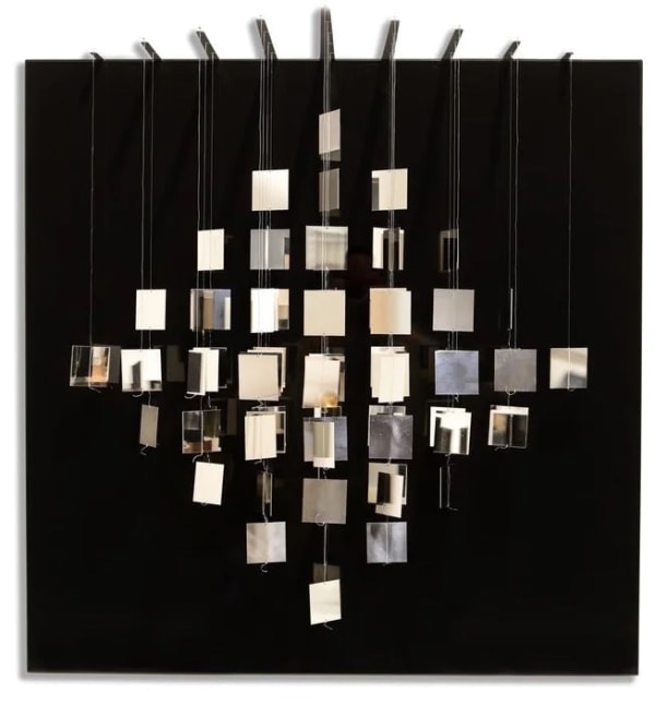 “Polyèdre Virtuel Sur Noir” by Julio Le Parc, included in “Impure Geometries,” a survey of Latin American geometric abstract art. (RoFA Art Gallery)