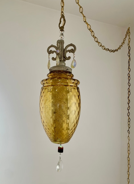Forever Amber (Hanging Lamp)  34&quot; x 8&quot; x 8&quot;  Found Objects, Mixed Media