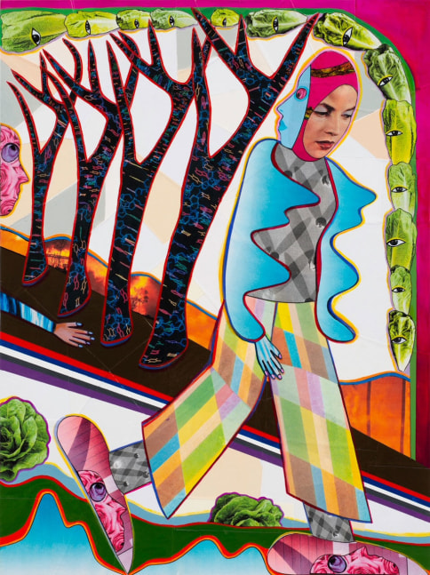 Rhonda Wall, DNA Trees, Romaine Is Back 24&quot; x 18&quot;  Paint And Collage On Panel