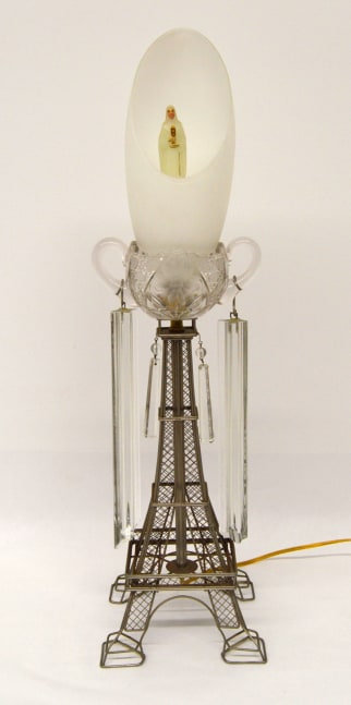 Alden Cole, Eiffel (Lamp)  27&quot; x 7.5&quot; x 7.5&quot;  Found Object Assemblage, Color Changing Light Bulb, and Remote Control