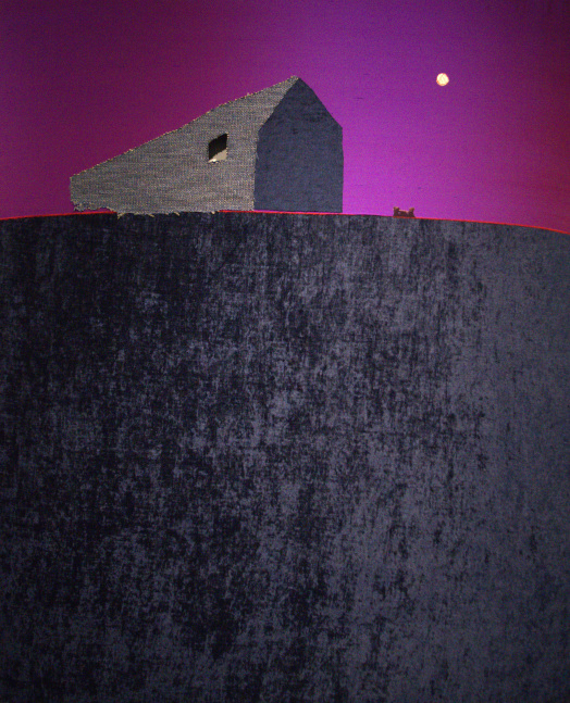 Michigan Sky And Basketball Moon  56&quot; x 42&quot;  Velvet, Upholstery Fabric, Paper, And Photograph