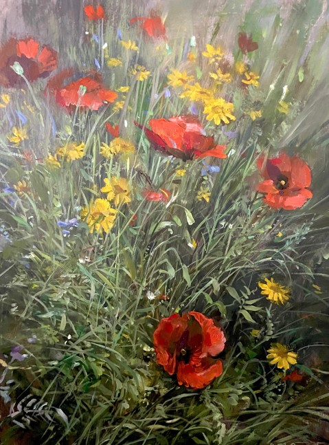 Poppies I  16&quot; x 12&quot;  Oil On Wood