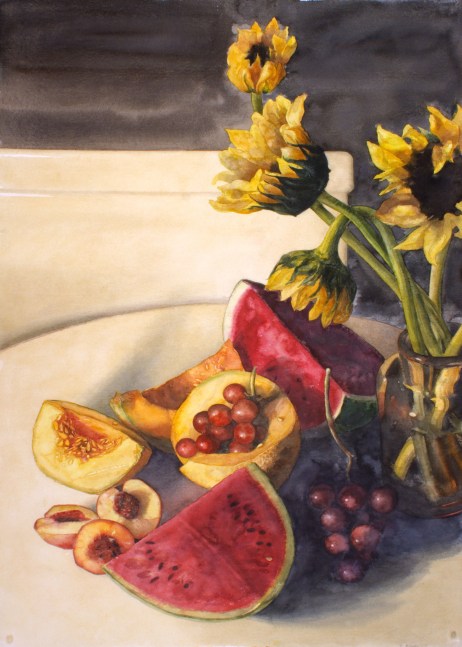 Clustered Fruit And Sunflowers  41&quot; x 29&quot;  Watercolor On Paper