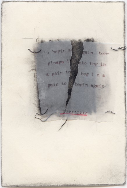 To Begin Again  5.5&quot; x 4&quot;  Graphite, Type, Thread, And Collage On Paper