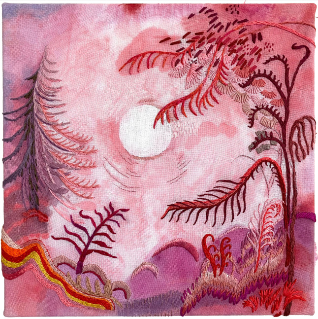 Rose Moon  12&quot; x 12&quot;  Acrylic And Thread On Linen