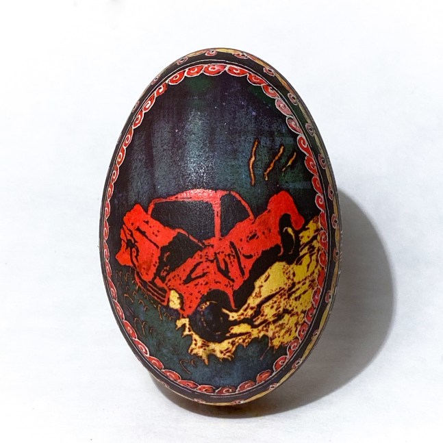 Clare McCarthy, Collision  One Size  Beeswax &amp; Batik Dyes On Goose Egg