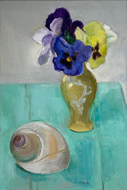 Pansies And Moon Snailshell  12&quot; x 8&quot;  Oil On Panel
