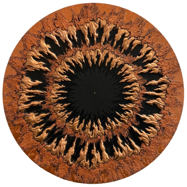 ATMAN 7  36&quot; Diameter   Copper Repousse Elements, 23K Gold, Abraded Acrylic And Mineral Particles On Archival Wood Panel