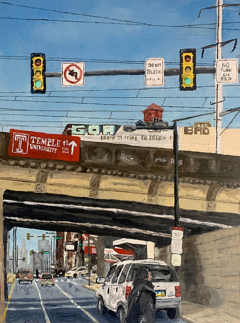 Nasir Young, Jaywalking  12&quot; x 9&quot;  Oil On Panel