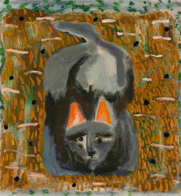 Morgan Hobbs, Scaredy Cat - orange pillow 24&quot; x 22&quot;  Oil On Canvas