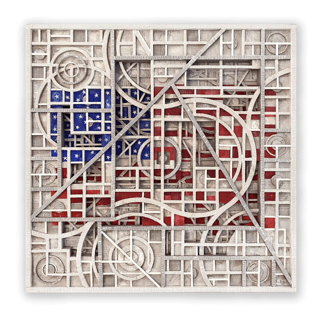 Star Spangled, 2023

Aluminum, wood, acrylic, modeling paste &amp;amp; gesso on canvas

36 x 36 inches

Purchase