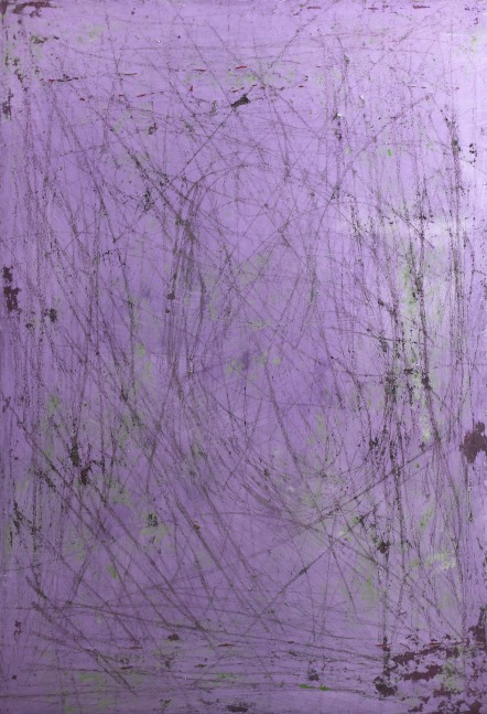 Maite Nobo's light purple abstract painting, &quot;Untitled,&quot; painted in 2022 with mixed media on canvas totaling 60 inches high by 40 inches wide.